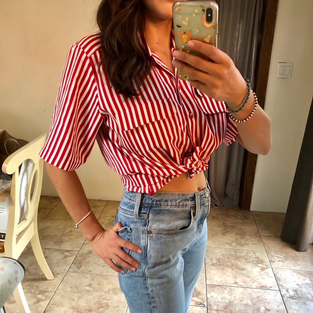 Vintage yves st Clair red striped blouse